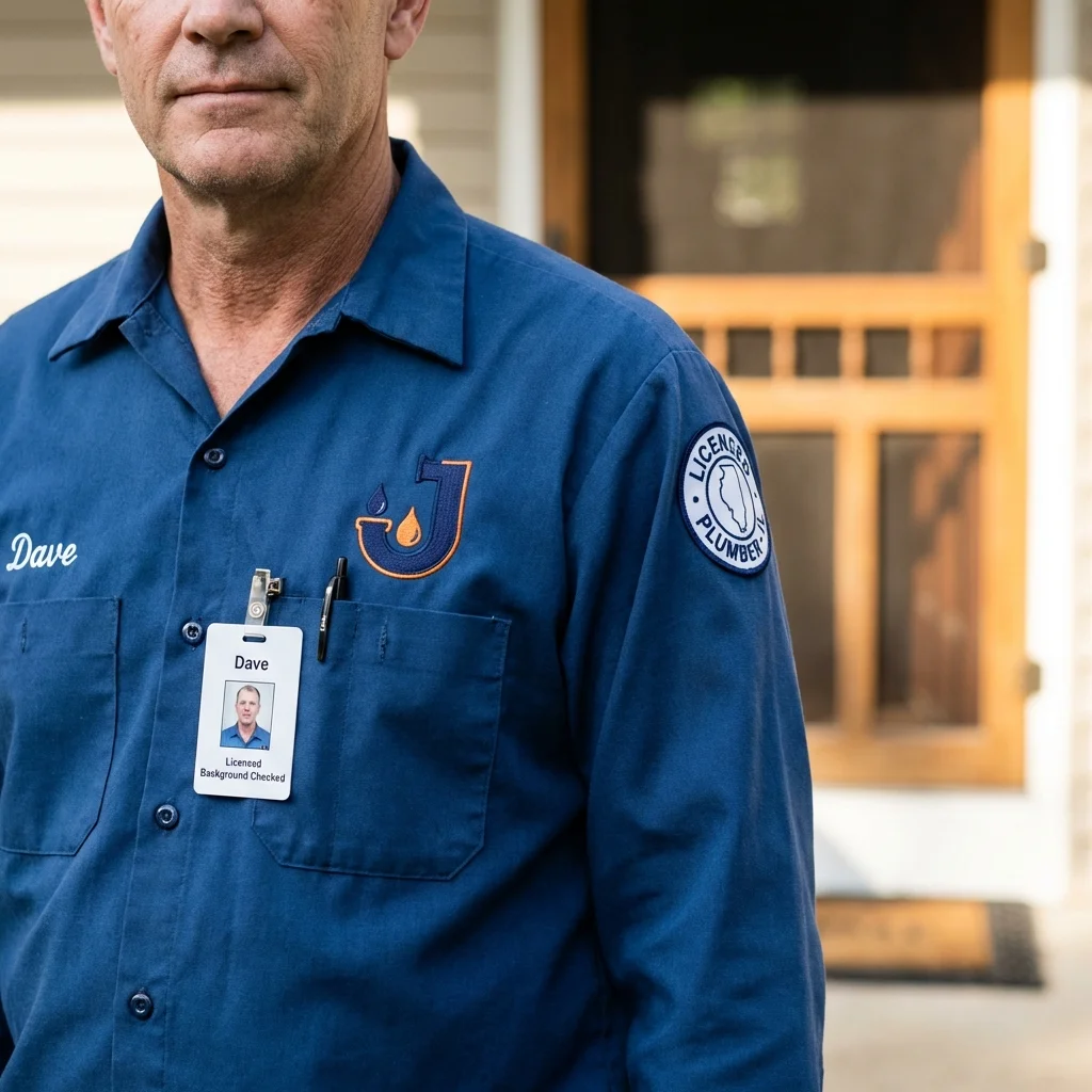 Licensed plumber showing ID badge in Takoma Park, MD