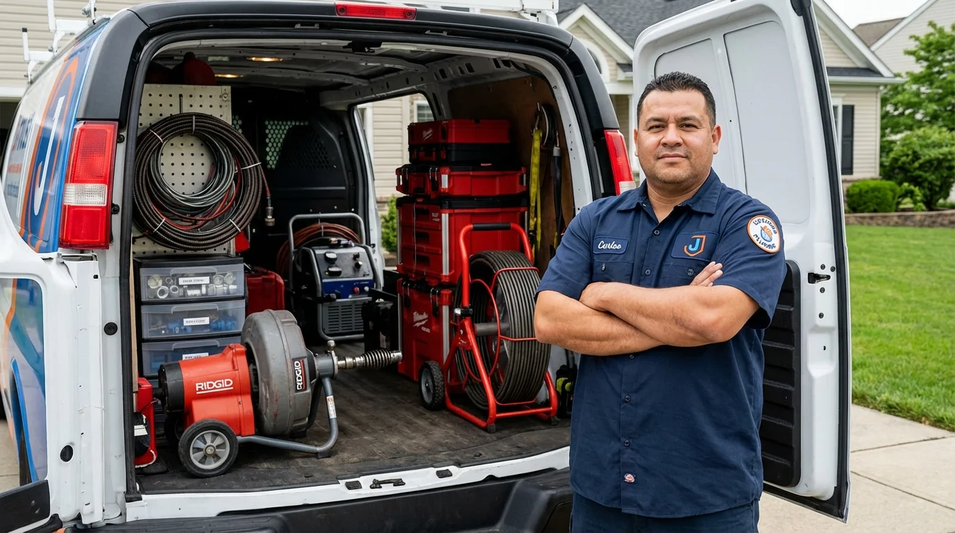 Professional drain cleaning equipment and Johns Plumbing LLC plumber in Takoma Park