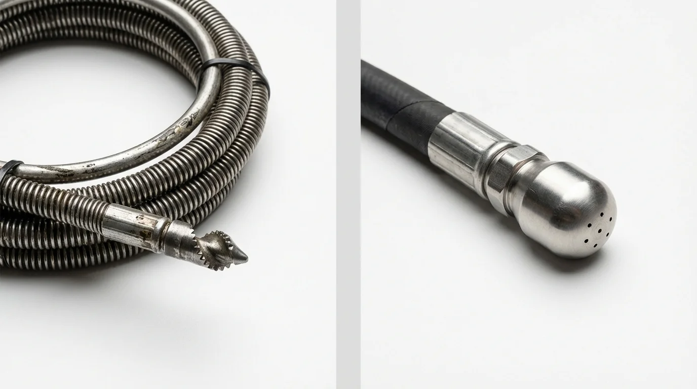 Drain snake cable and hydro jetting nozzle used for drain cleaning in Takoma Park, MD