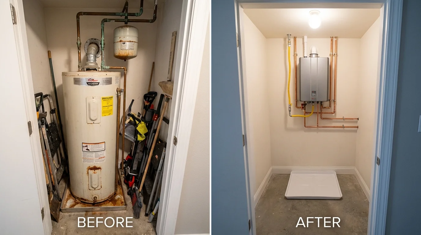 Tank water heater versus wall-mounted tankless unit comparison for Takoma Park, MD homeowners